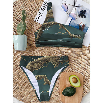 Running Mummy Print One Shoulder Bikini Top