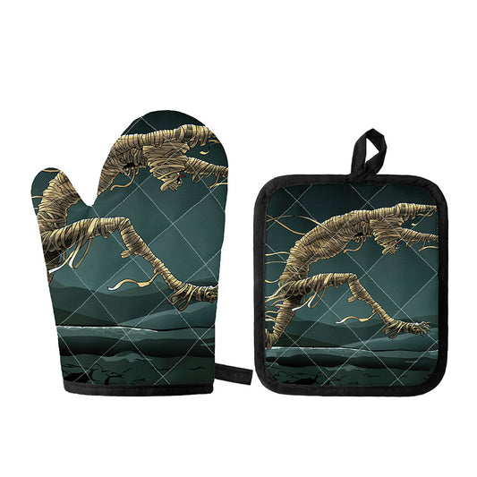 Running Mummy Print Oven Mitt And Pot Holder Set