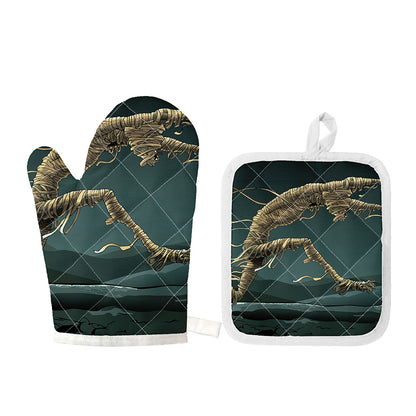 Running Mummy Print Oven Mitt And Pot Holder Set