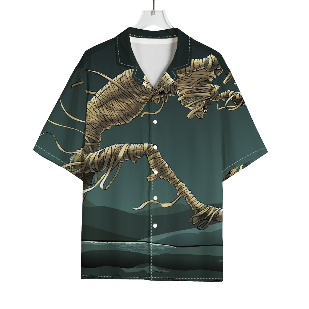 Running Mummy Print Rayon Hawaiian Shirt