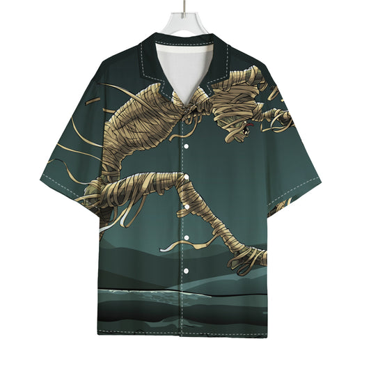 Running Mummy Print Rayon Hawaiian Shirt