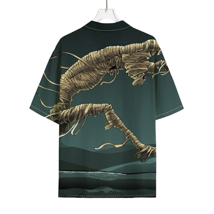 Running Mummy Print Rayon Hawaiian Shirt