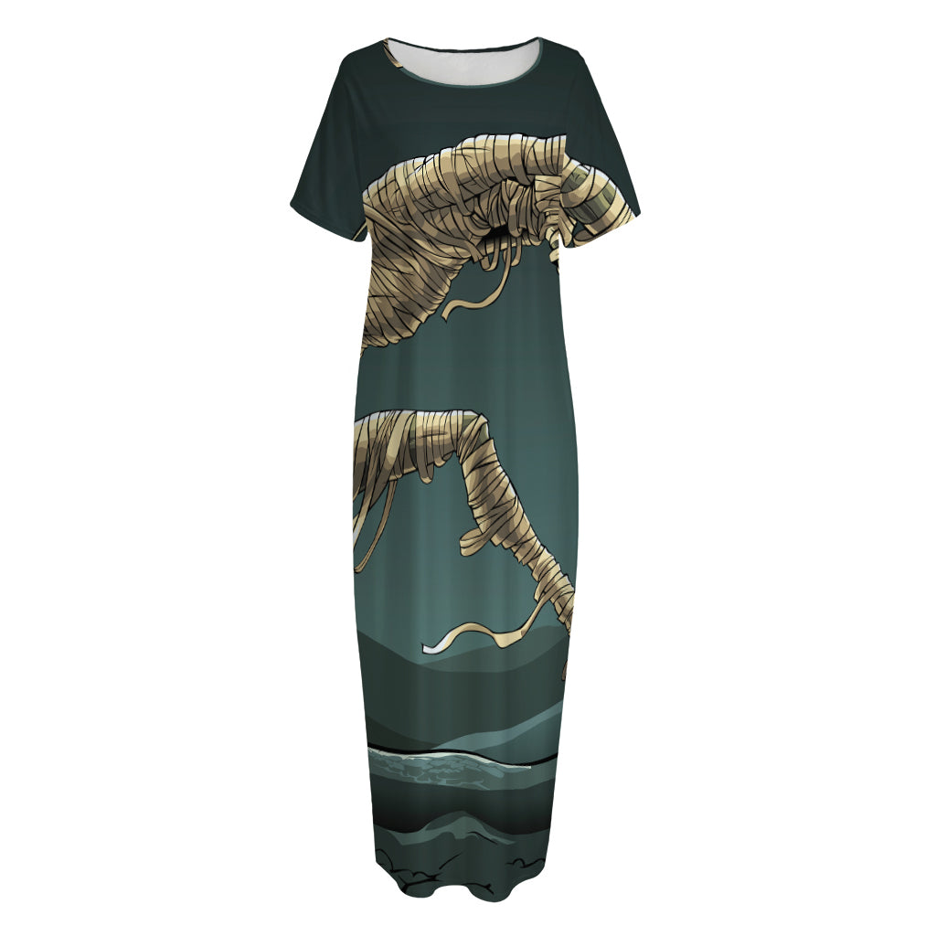 Running Mummy Print Short Sleeve Long Nightdress