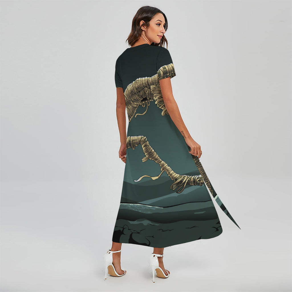 Running Mummy Print Short Sleeve Maxi Dress