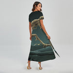 Running Mummy Print Short Sleeve Maxi Dress