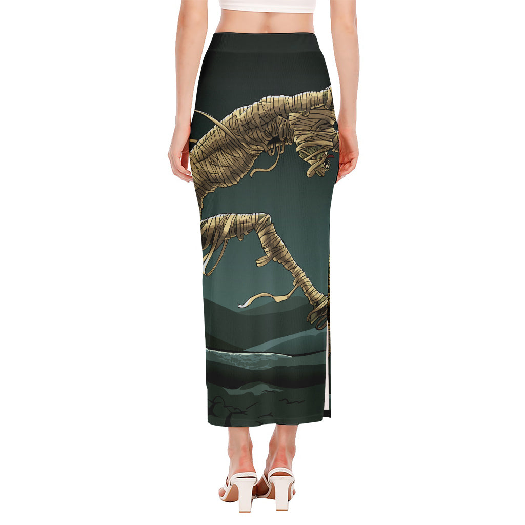 Running Mummy Print Side Slit Maxi Skirt