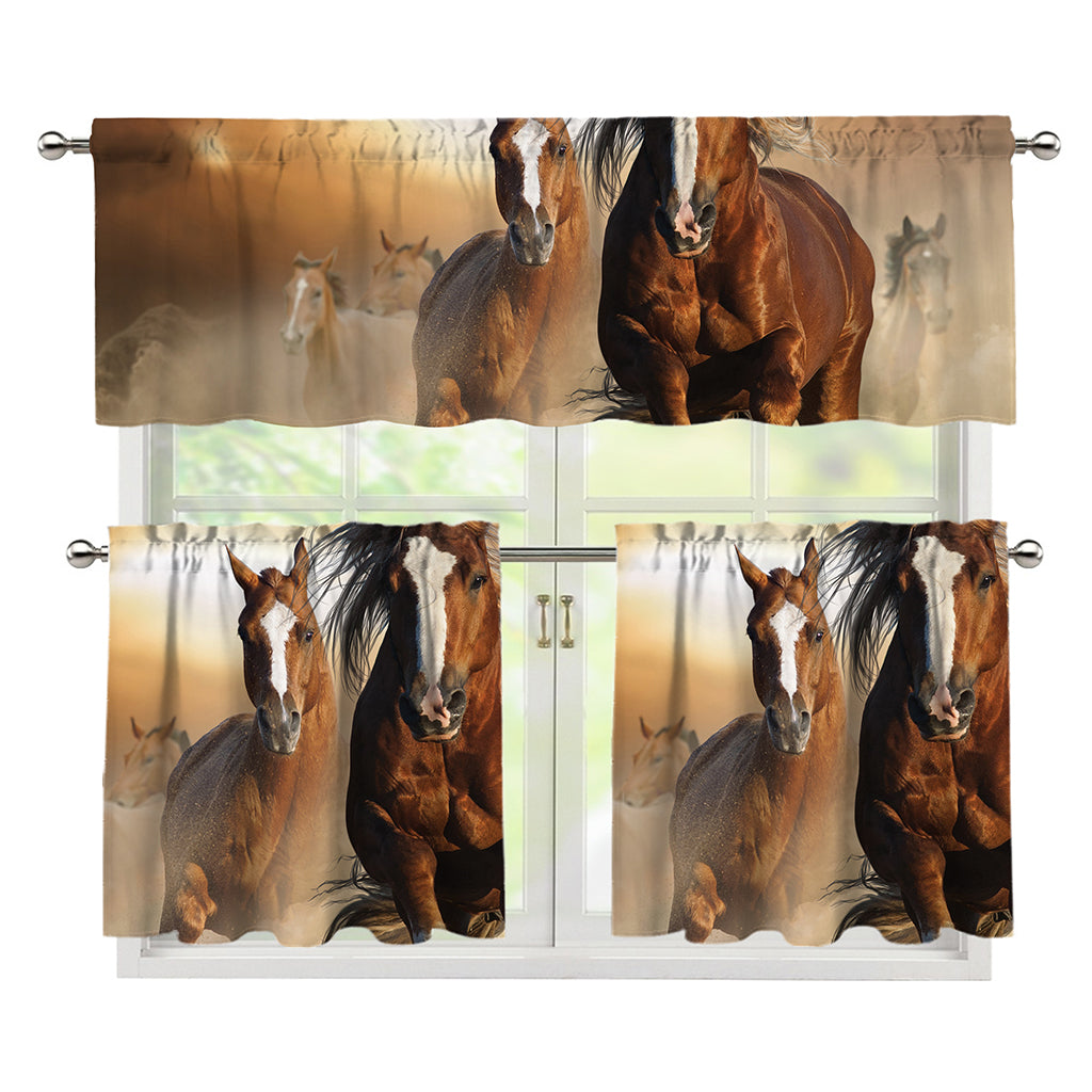 Running Wild Horses Print 3 Piece Kitchen Curtains