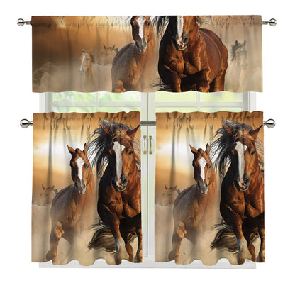 Running Wild Horses Print 3 Piece Kitchen Curtains