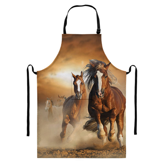 Running Wild Horses Print Bib Apron With Pocket
