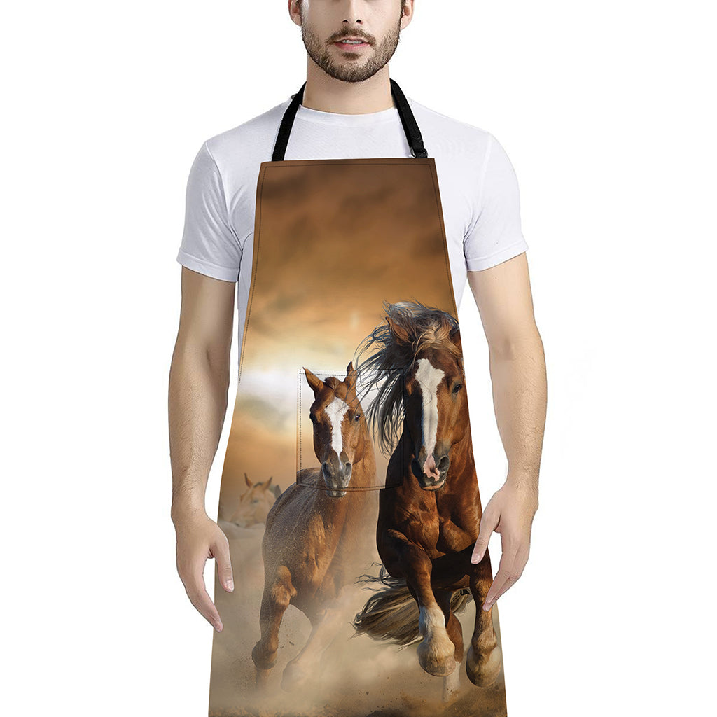 Running Wild Horses Print Bib Apron With Pocket