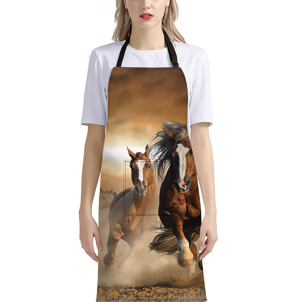 Running Wild Horses Print Bib Apron With Pocket
