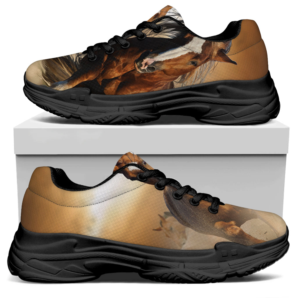 Running Wild Horses Print Black Chunky Shoes