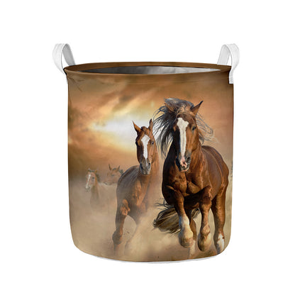 Running Wild Horses Print Collapsible Laundry Basket