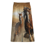 Running Wild Horses Print Cotton Front Slit Maxi Skirt
