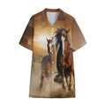 Running Wild Horses Print Cotton Hawaiian Shirt