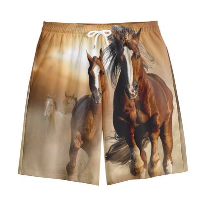 Running Wild Horses Print Cotton Shorts