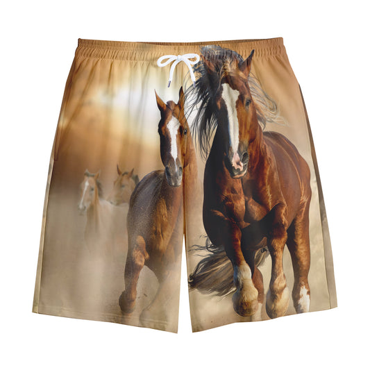 Running Wild Horses Print Cotton Shorts