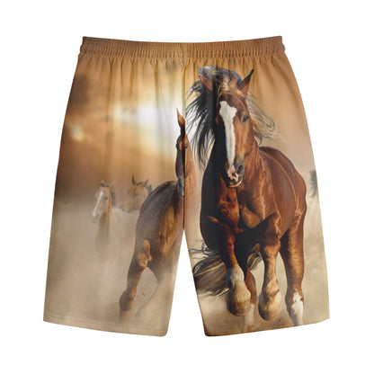 Running Wild Horses Print Cotton Shorts