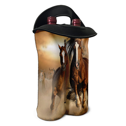 Running Wild Horses Print Double Neoprene Wine Tote