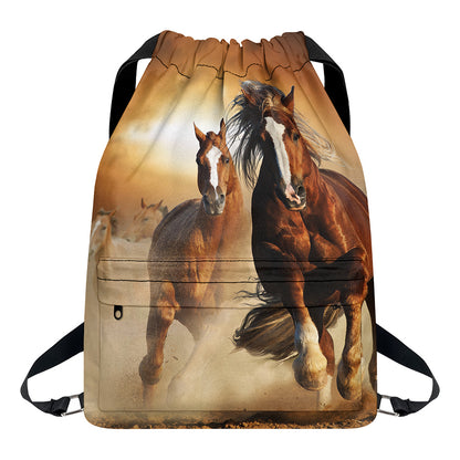 Running Wild Horses Print Drawstring Backpack