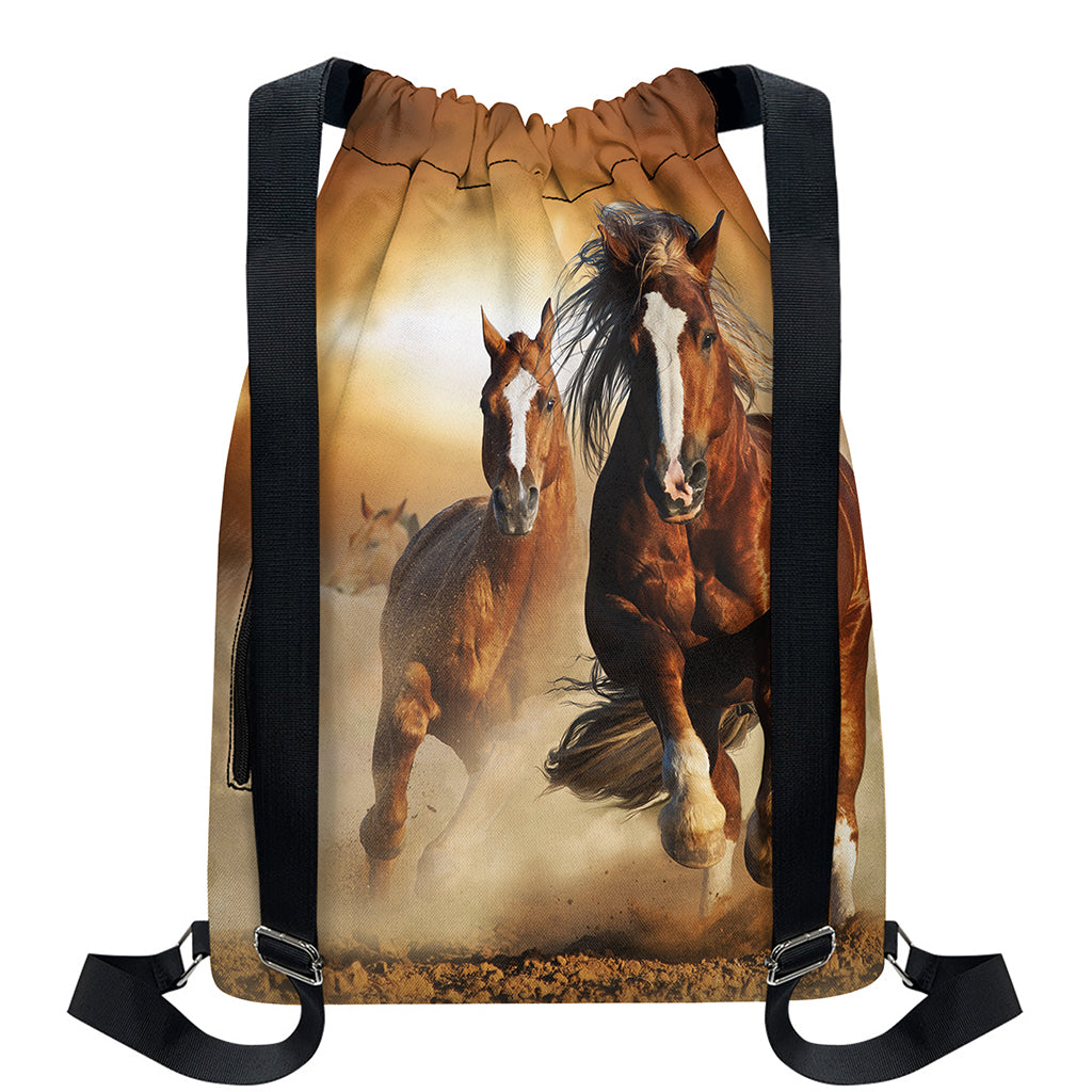 Running Wild Horses Print Drawstring Backpack