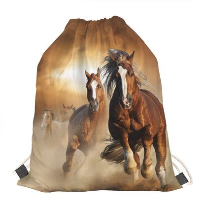 Running Wild Horses Print Drawstring Bag