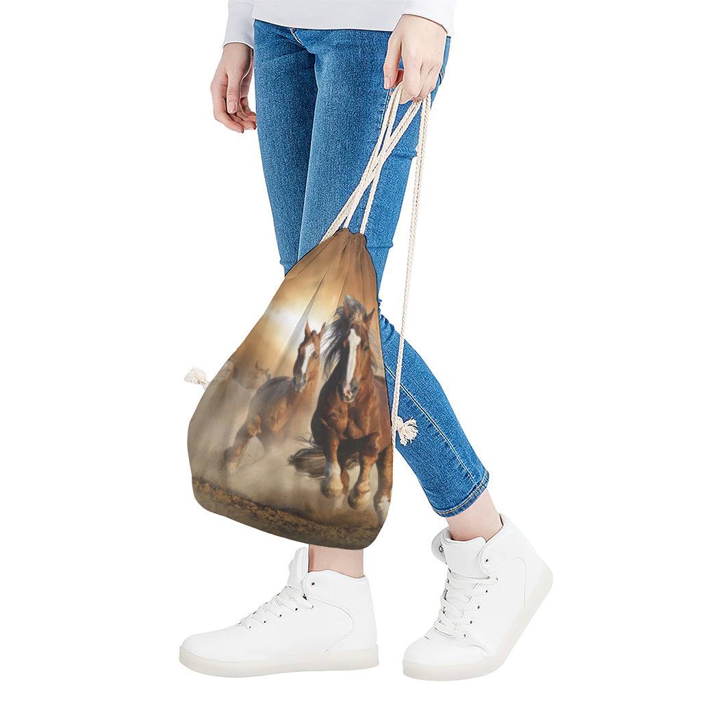 Running Wild Horses Print Drawstring Bag