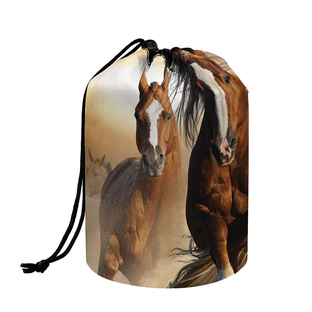 Running Wild Horses Print Drawstring Makeup Bag