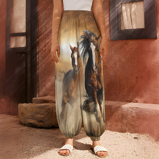 Running Wild Horses Print Harem Pants