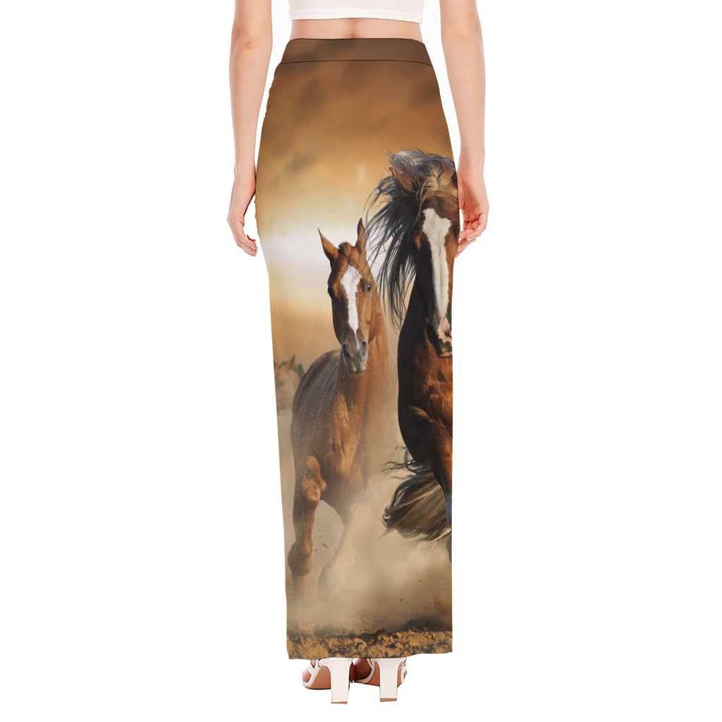Running Wild Horses Print High Slit Maxi Skirt