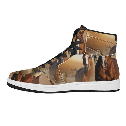 Running Wild Horses Print High Top Leather Sneakers