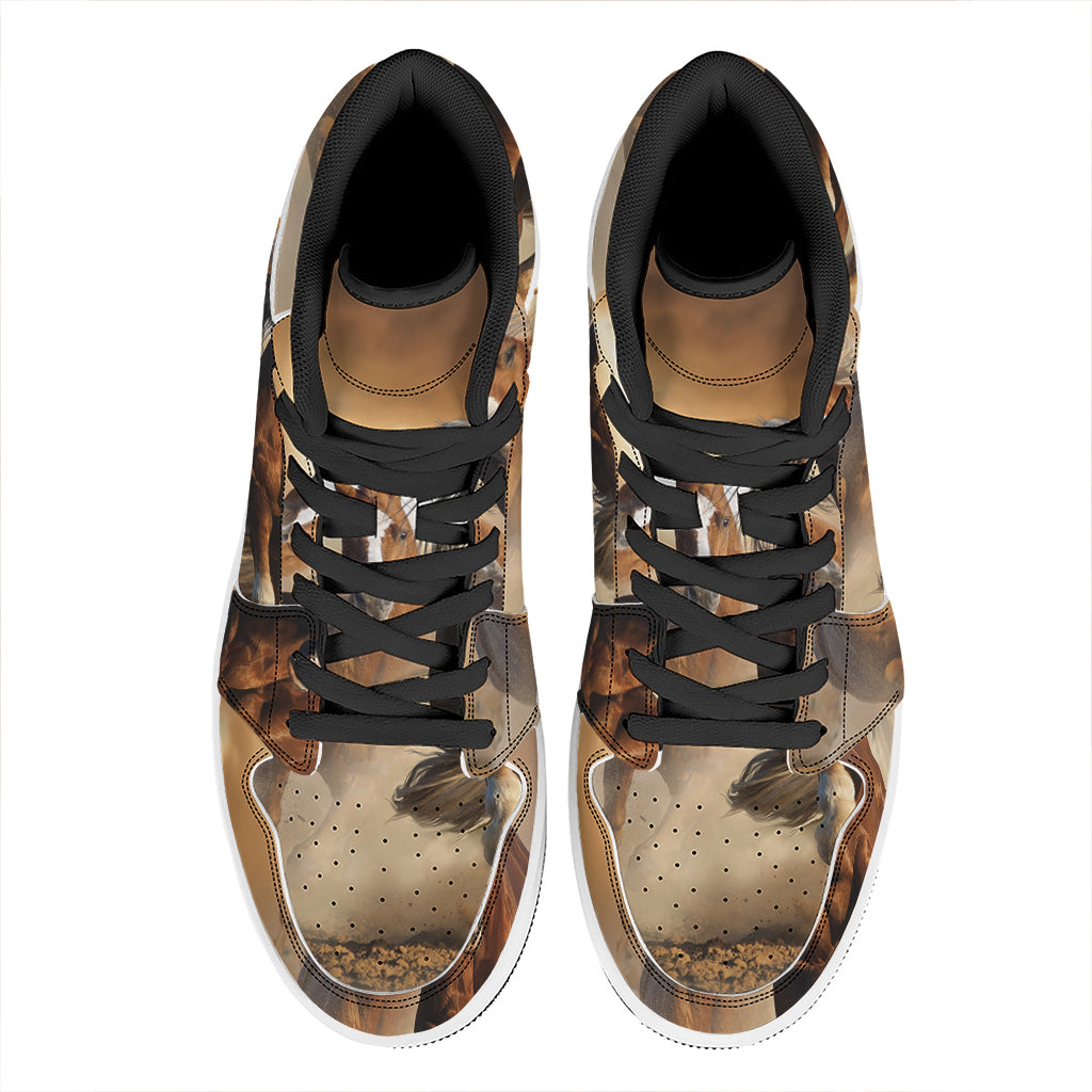 Running Wild Horses Print High Top Leather Sneakers