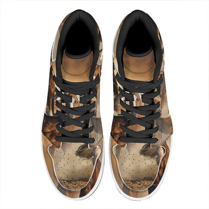 Running Wild Horses Print High Top Leather Sneakers