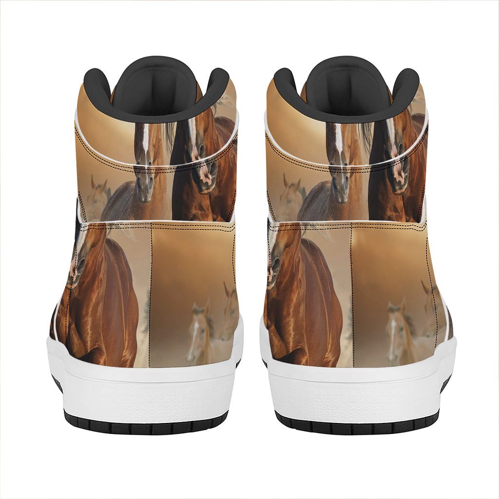 Running Wild Horses Print High Top Leather Sneakers