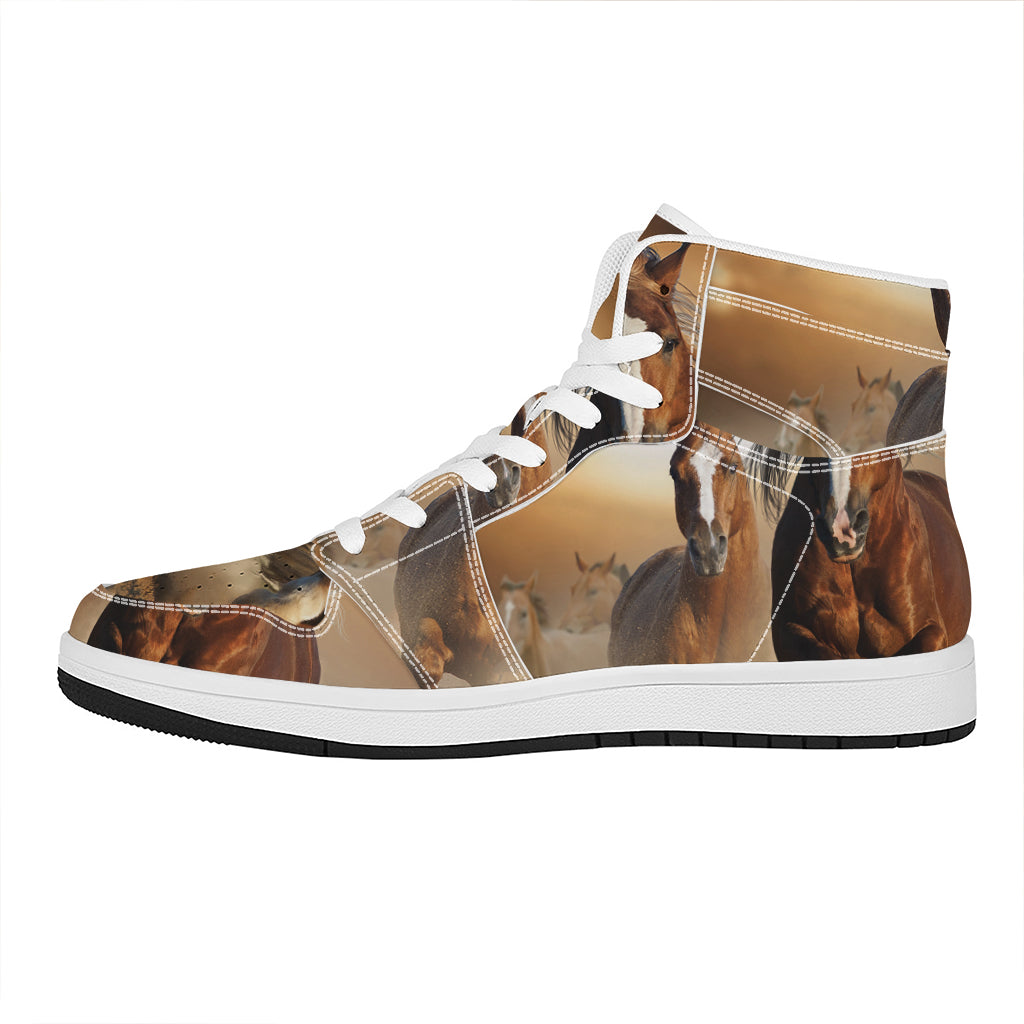 Running Wild Horses Print High Top Leather Sneakers
