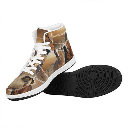 Running Wild Horses Print High Top Leather Sneakers