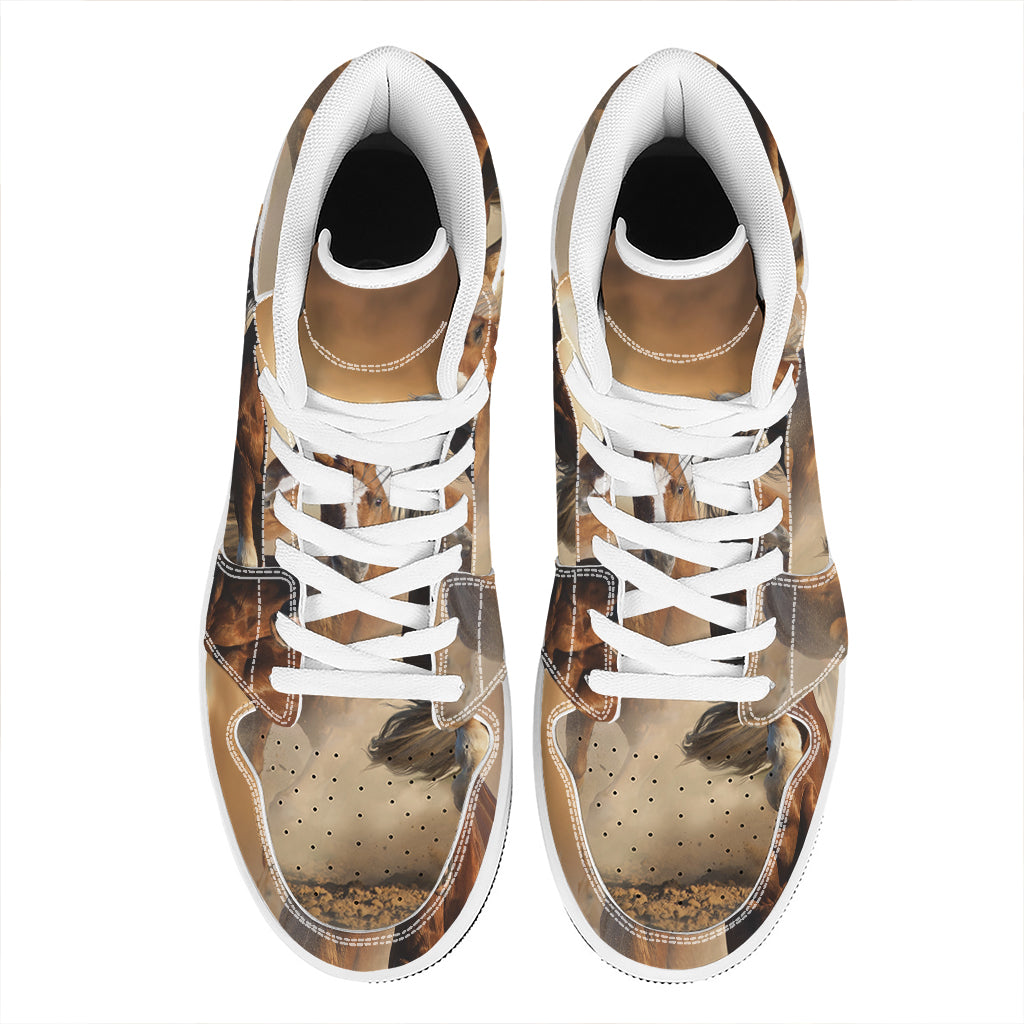Running Wild Horses Print High Top Leather Sneakers
