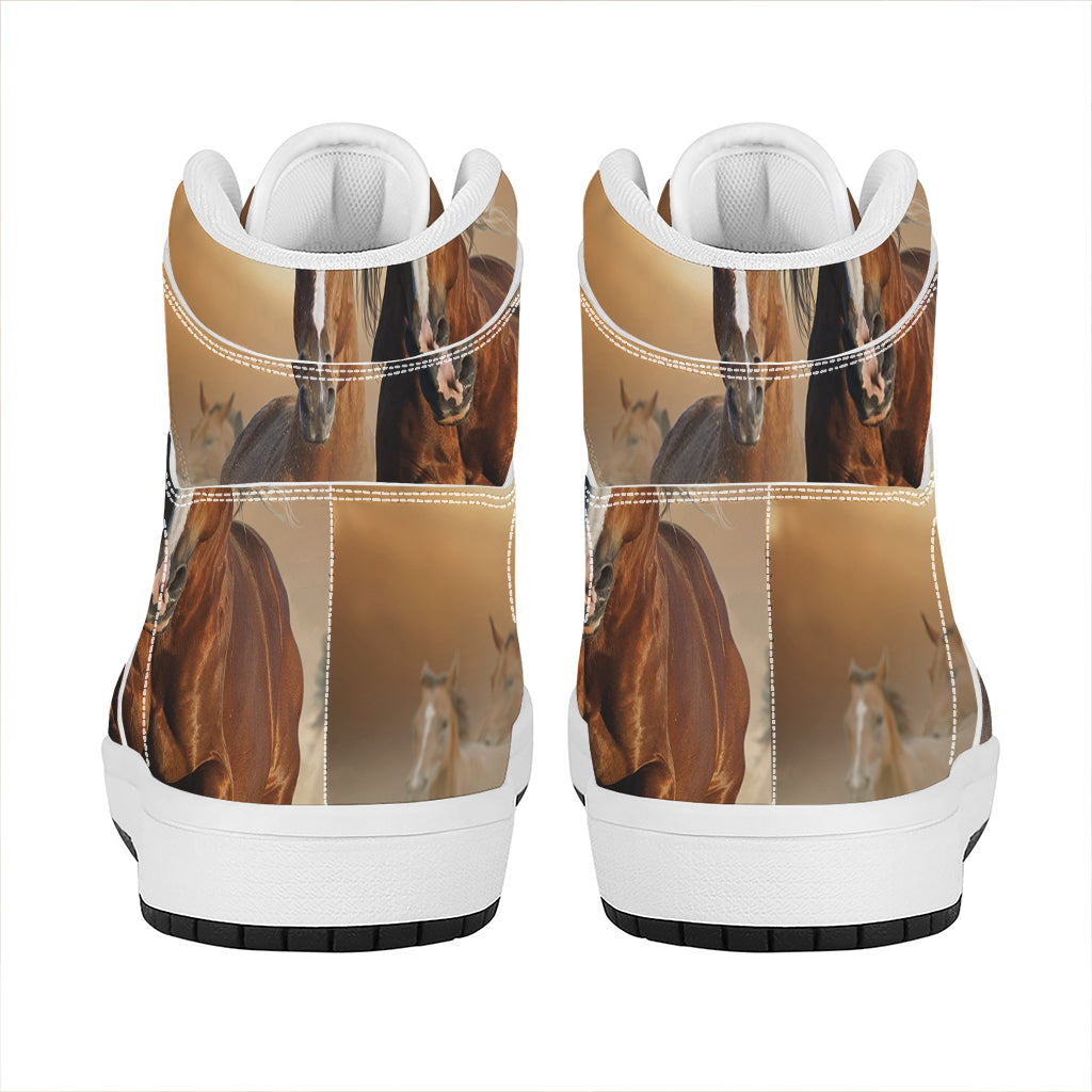 Running Wild Horses Print High Top Leather Sneakers