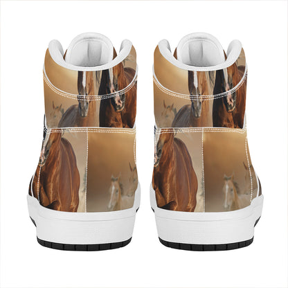 Running Wild Horses Print High Top Leather Sneakers