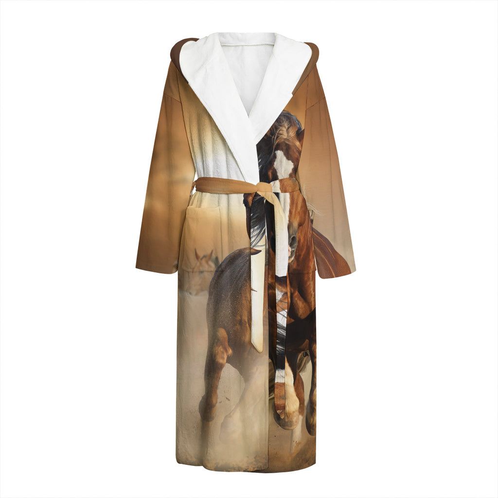 Running Wild Horses Print Hooded Bathrobe