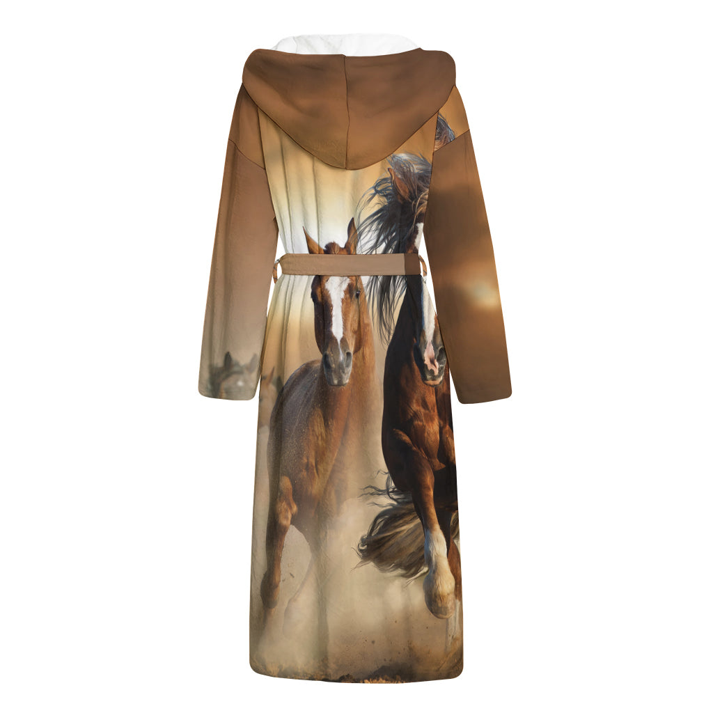 Running Wild Horses Print Hooded Bathrobe