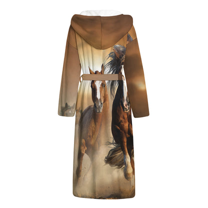 Running Wild Horses Print Hooded Bathrobe