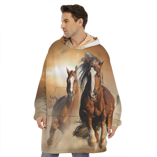 Running Wild Horses Print Hoodie Blanket