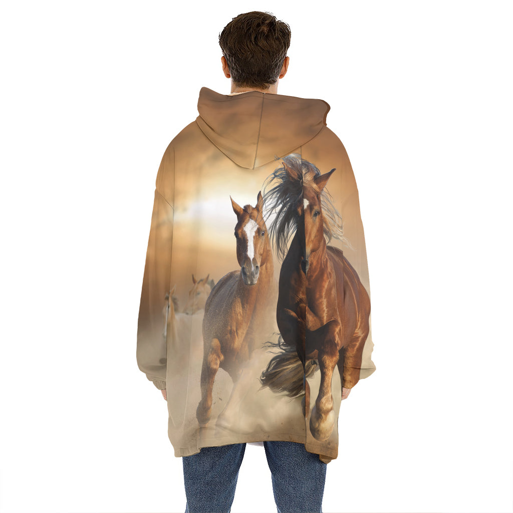 Running Wild Horses Print Hoodie Blanket