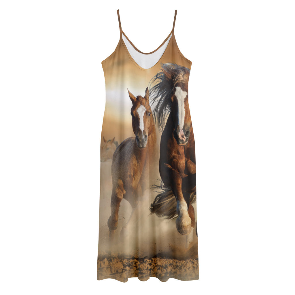 Running Wild Horses Print Jersey Midi Cami Dress