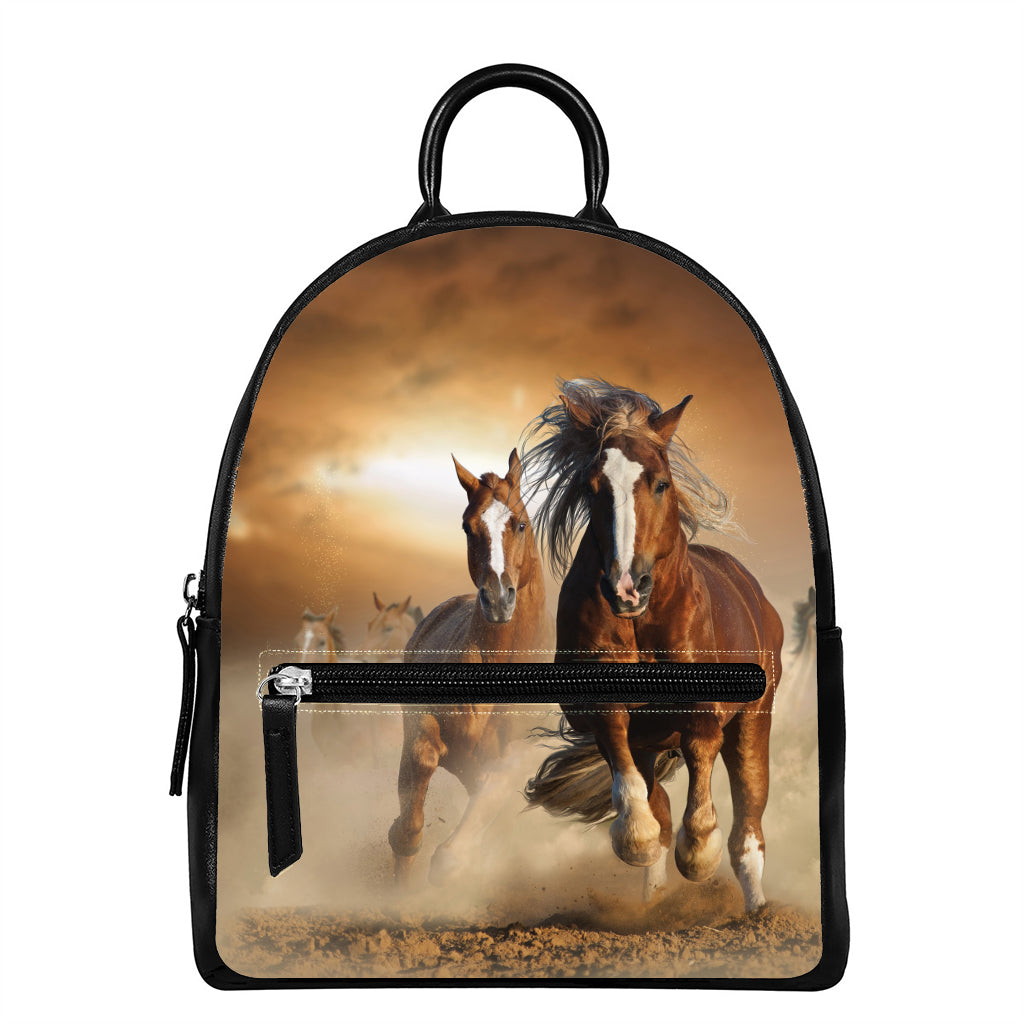 Running Wild Horses Print Leather Backpack