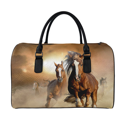 Running Wild Horses Print Leather Duffle Bag