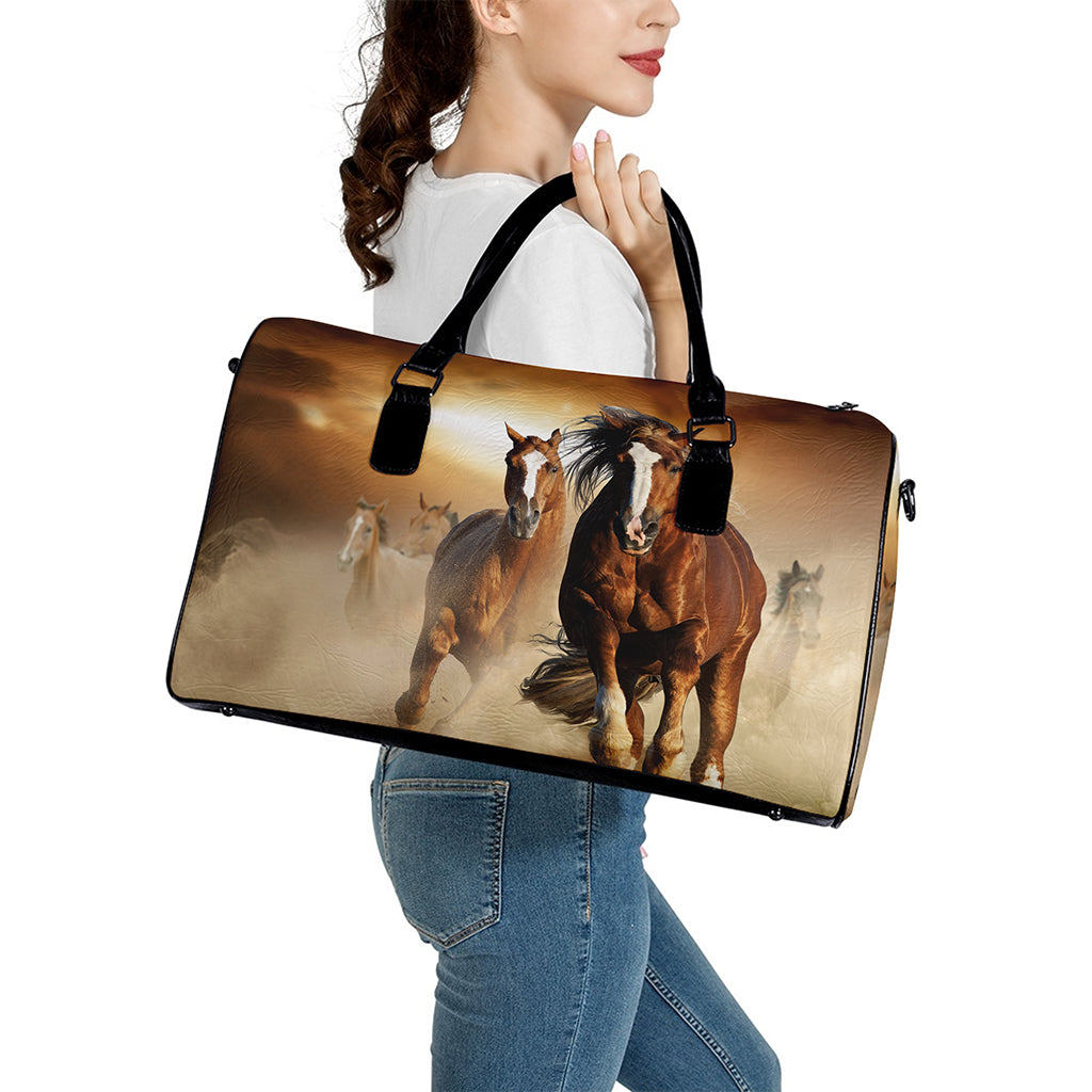 Running Wild Horses Print Leather Duffle Bag