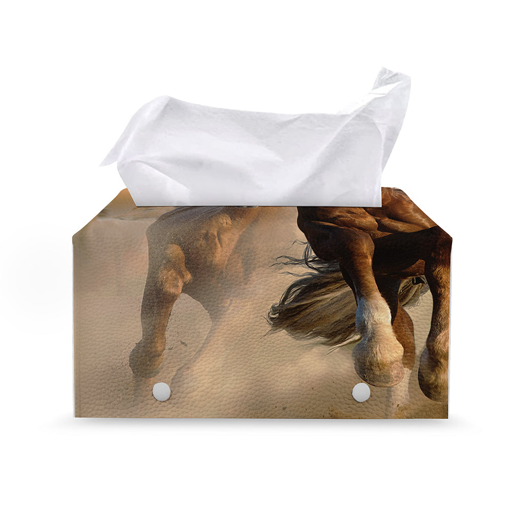 Running Wild Horses Print Leather Tissue Box Cover