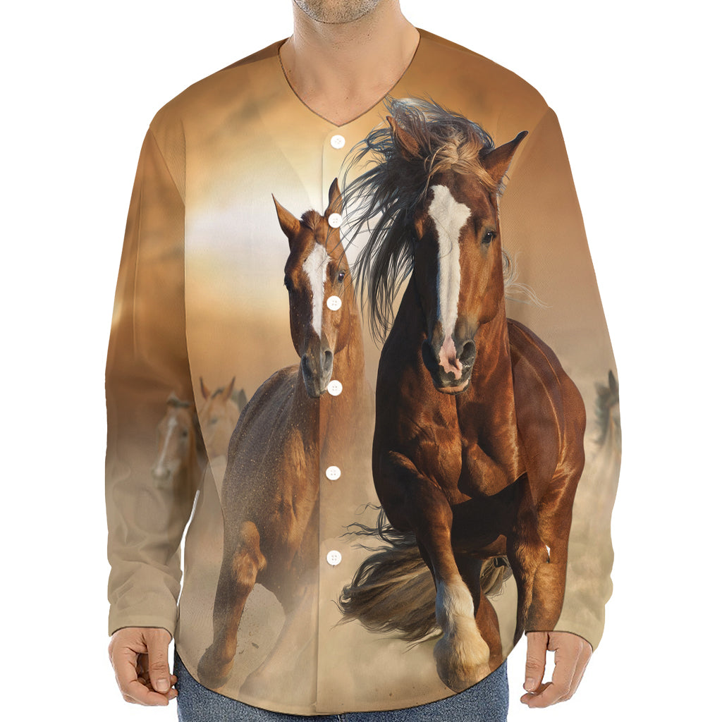 Running Wild Horses Print Long Sleeve Baseball Jersey